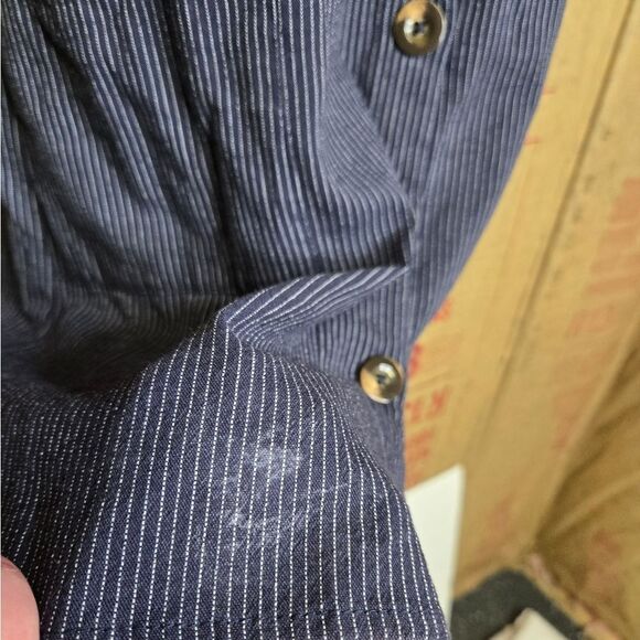 MIA & TESS navy blue micro stripe button front sleeveless pinafore dress M - Picture 6 of 9